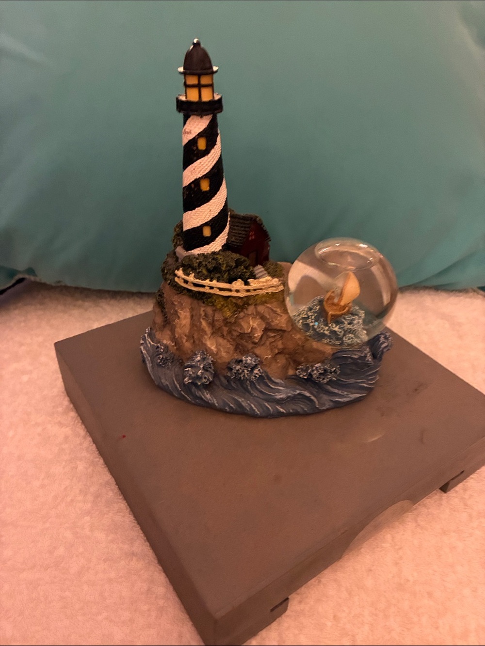 Cape Hatteras Lighthouse Snow Globe Ceramic Figurine -Blue & White